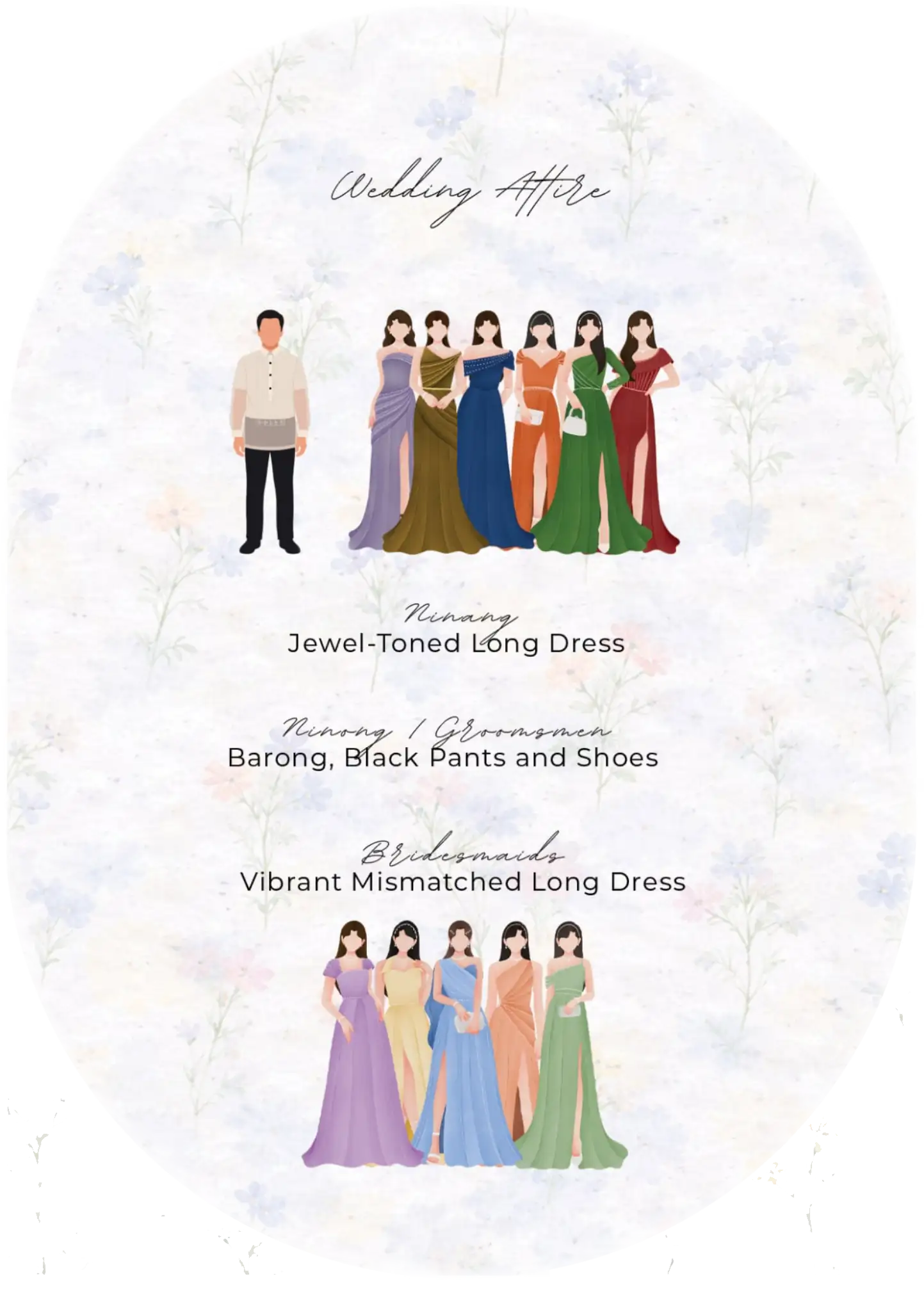 Wedding Attire — Ninang, Ninong, Groomsmen and Bridesmaids